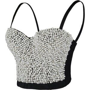 Women Black Floral Bustier Crop Top Sexy White Corset Top by Ellacci